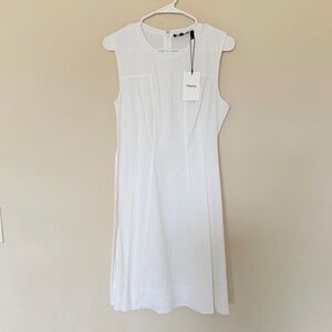 Theory Women Size 8 Modern Tea Dress Optic White Caliver Midi Linen Stretch NWT